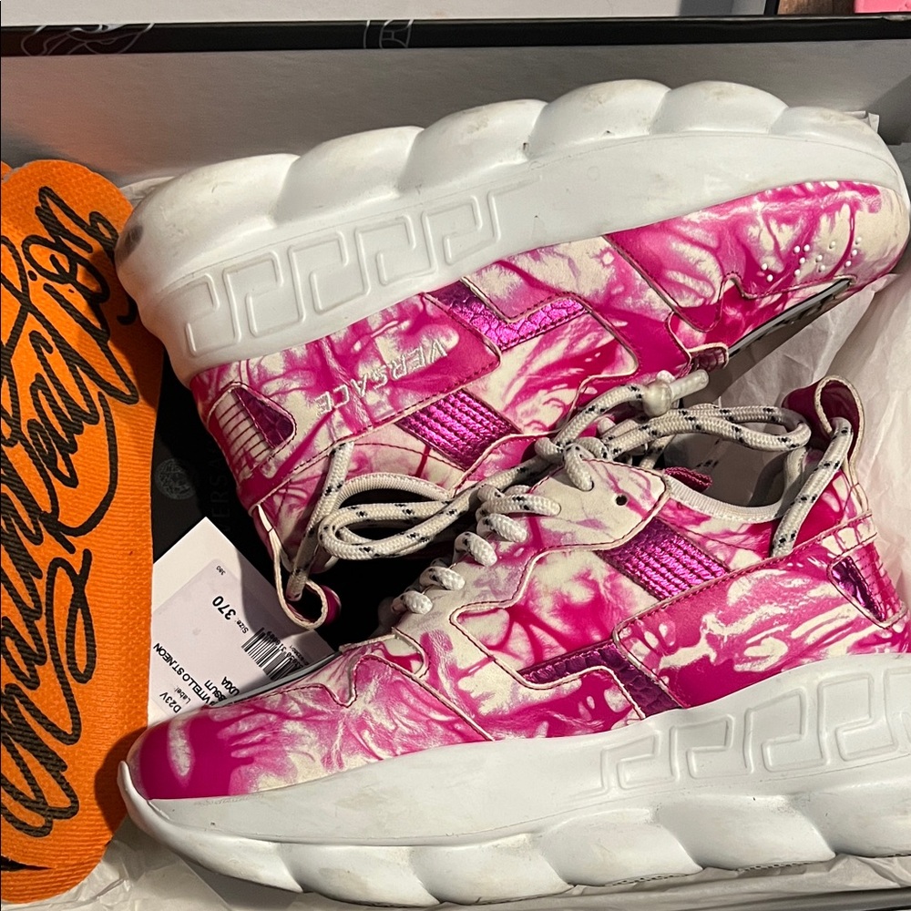 Versace Vibrant Pink and White Sneakers
